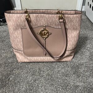 Michael Kors Pink Monogram Tote with Gold Accents